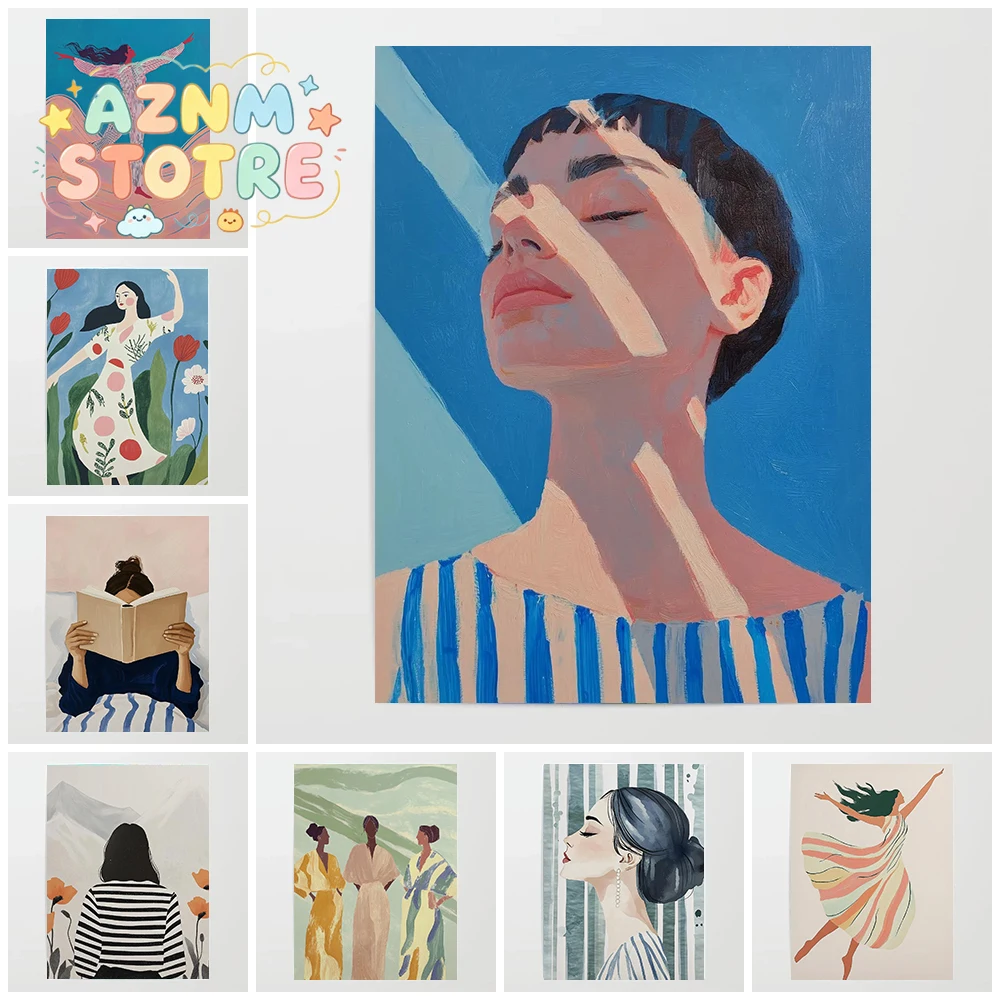 Abstrakte Nischenkunst Gestreiftes Mädchen Ölgemälde Porträt Poster Leinwanddruck Wohnzimmer Schlafzimmer Wanddekoration Malerei