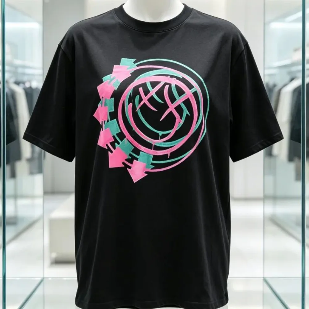 Gothic Drip Arrow Circle Smiley Graphic Print Men T-Shirt Punk Vintage Streetwear Daily Wear Cotton Short Sleeve Tee