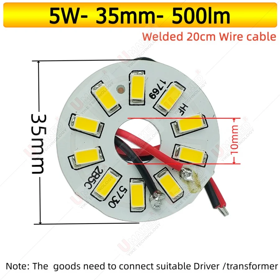 10PCS 5W 35mm 550lm LED PCB with smd5730 chips installed, aluminum plate base DIY for bulb light, ceiling light, LED lamps