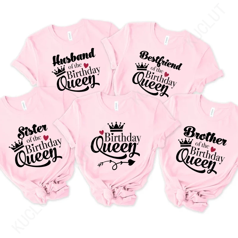 Birthday Queen Fashion Graphic Print Tops Women T-shirt Birthday Party Family Outfits Siblings Aesthetic Short Sleeve Tees