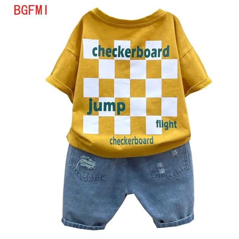 

2023 Summer Kid Boy Clothing Set Baby Short Sleeve T-Shirt + Denim Hole Pants Boys Suit 2pc Children Boys Casual Clothes Outfits