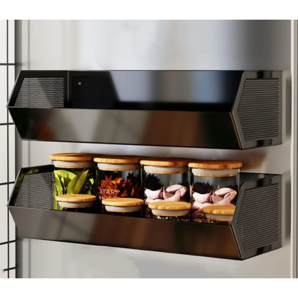 1pc Magnetic Fridge Rack Spice Rack Space Saving Kitchen Organizer Metal Magnetic Fridge Shelf For Kitchen Storage