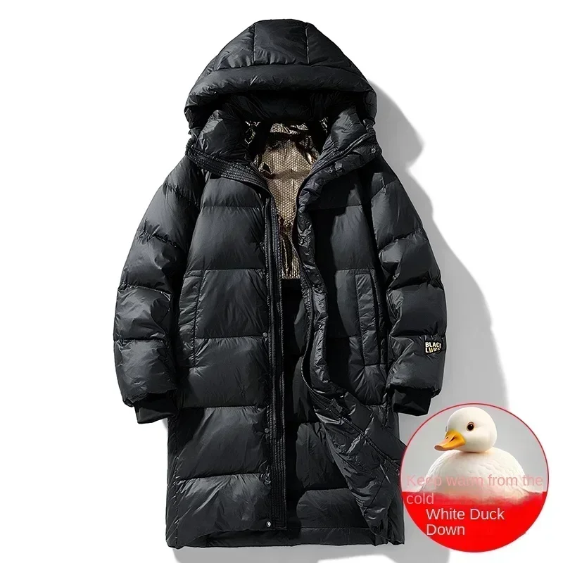 Mid-Length Black And Gold Down Jacket Men's Winter Jacket New Thickened Cold-Proof Hooded Winter Jacket Men's