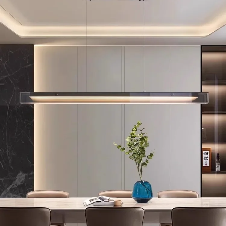Suspension lift restaurant, chandelier modern simple electroplating light and shadow, glass light luxury bar table