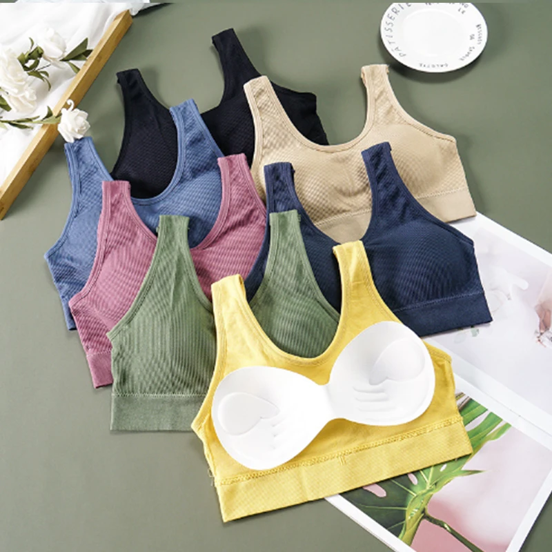

FINETOO New Women Cotton Underwear Tube Tops Sexy Solid Color Top Fashion Sport Comfort Tank Up Female Rimless Bra Sexy Lingerie