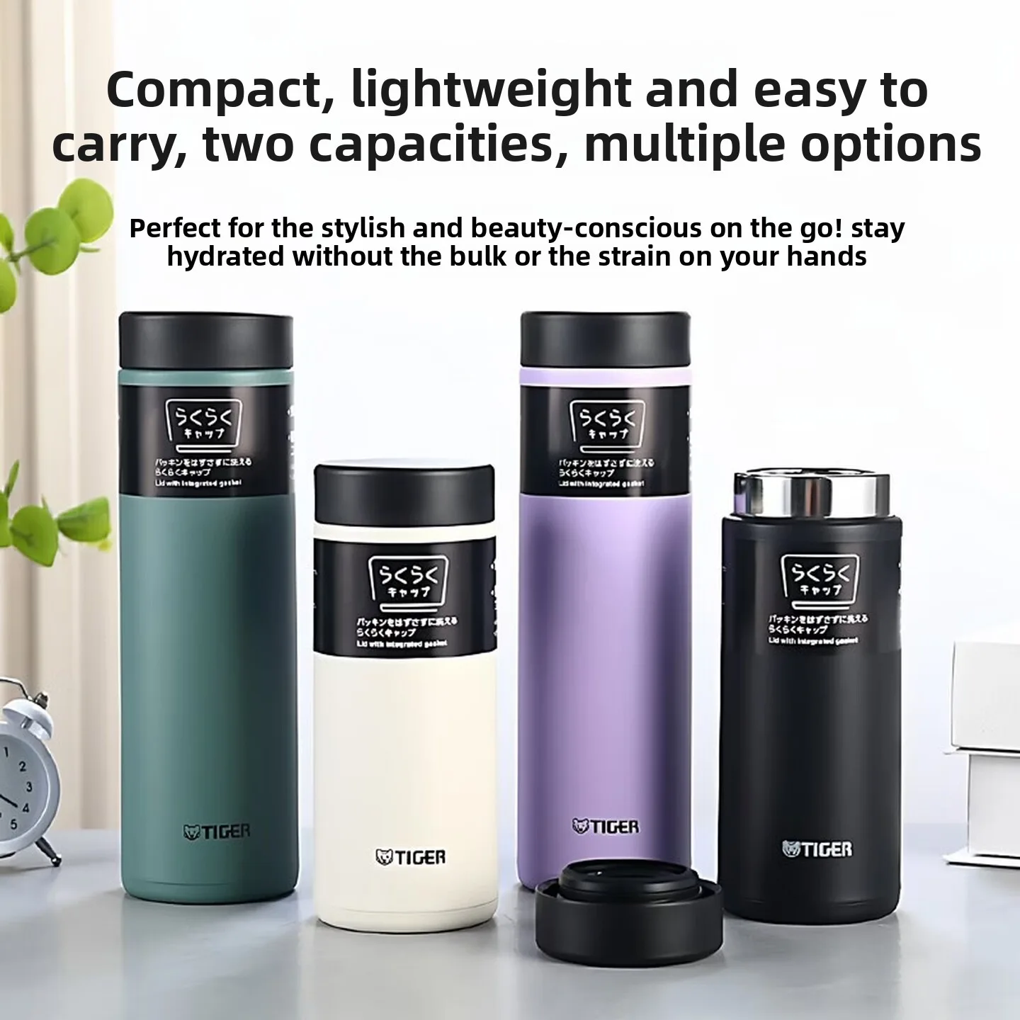 TIGER MMZ‑W035 350ml Reusable Stainless Steel Vacuum Cup Screw‑on Integrated Lid Portable Water Bottle for Trip & Home Use