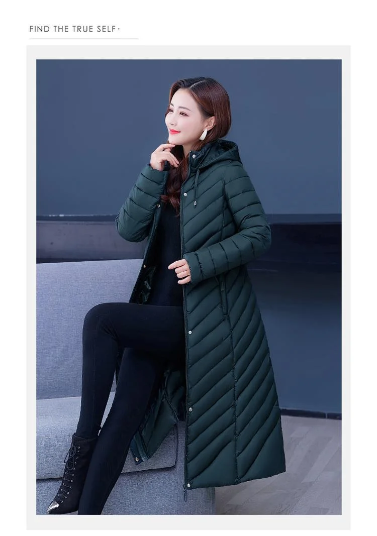 NEW Middle-aged Womens Down Cotton Coat Winter Long Warm Quilted Cotton Jacket Female Casual Hooded Parka Overcoat Purple 5XL