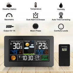 Wireless Weather Station Forecaster Indoor Outdoor Thermometer Hygrometer with Sensor Color Touch Screen Alarm Clock Calendar