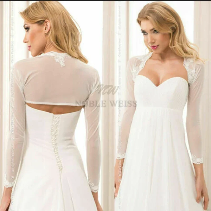 

Long Sleeve Wedding Boleros Appliques Bridal Short Top Women Jackets Wrap Shrug Customized