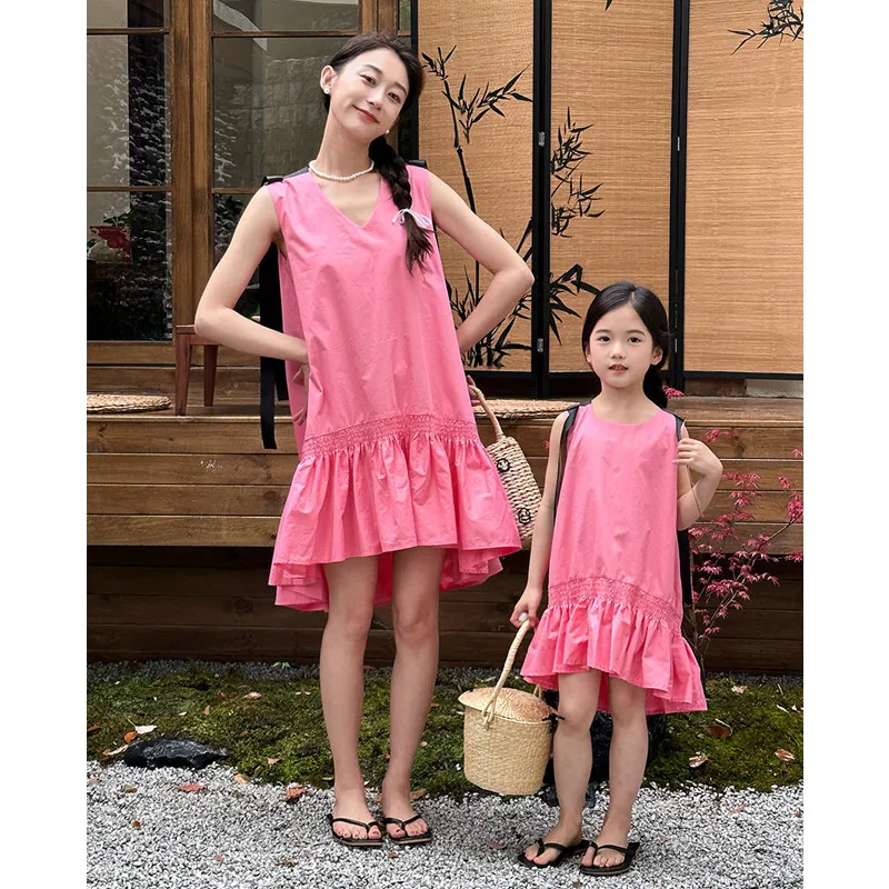Mom and Daughter Girl Cute Summer Family Dress Vacation Look Mother Baby Matching Sleevless Dresses Ruffle Women Holiday Clothes