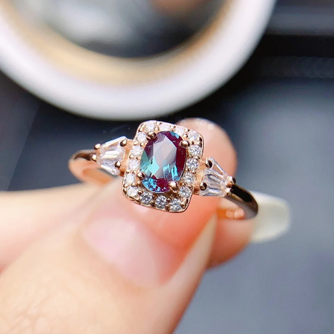 

4x6mm Oval Alexandrite Engagement Ring For Women Color Changing Gemstone Ring 925 Sterling Silver Color Changing June Birthday