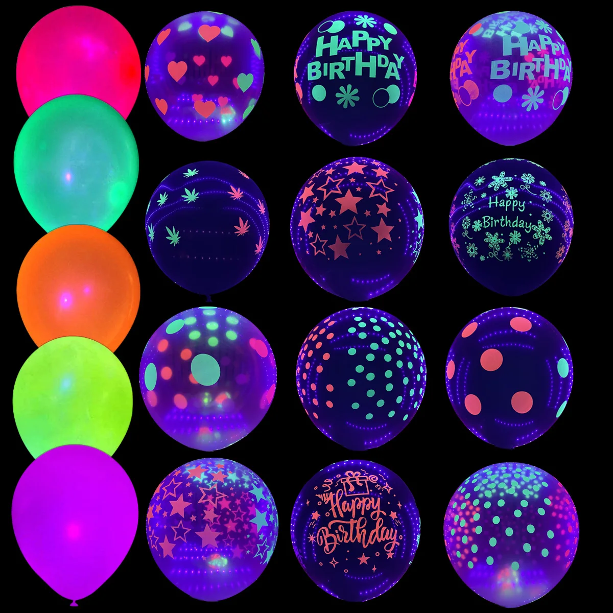 30pcs UV Neon Balloons Glow in the Dark Decorations Blacklight Glow Party Supplies Fluorescent Latex Ballon for Birthday Decor