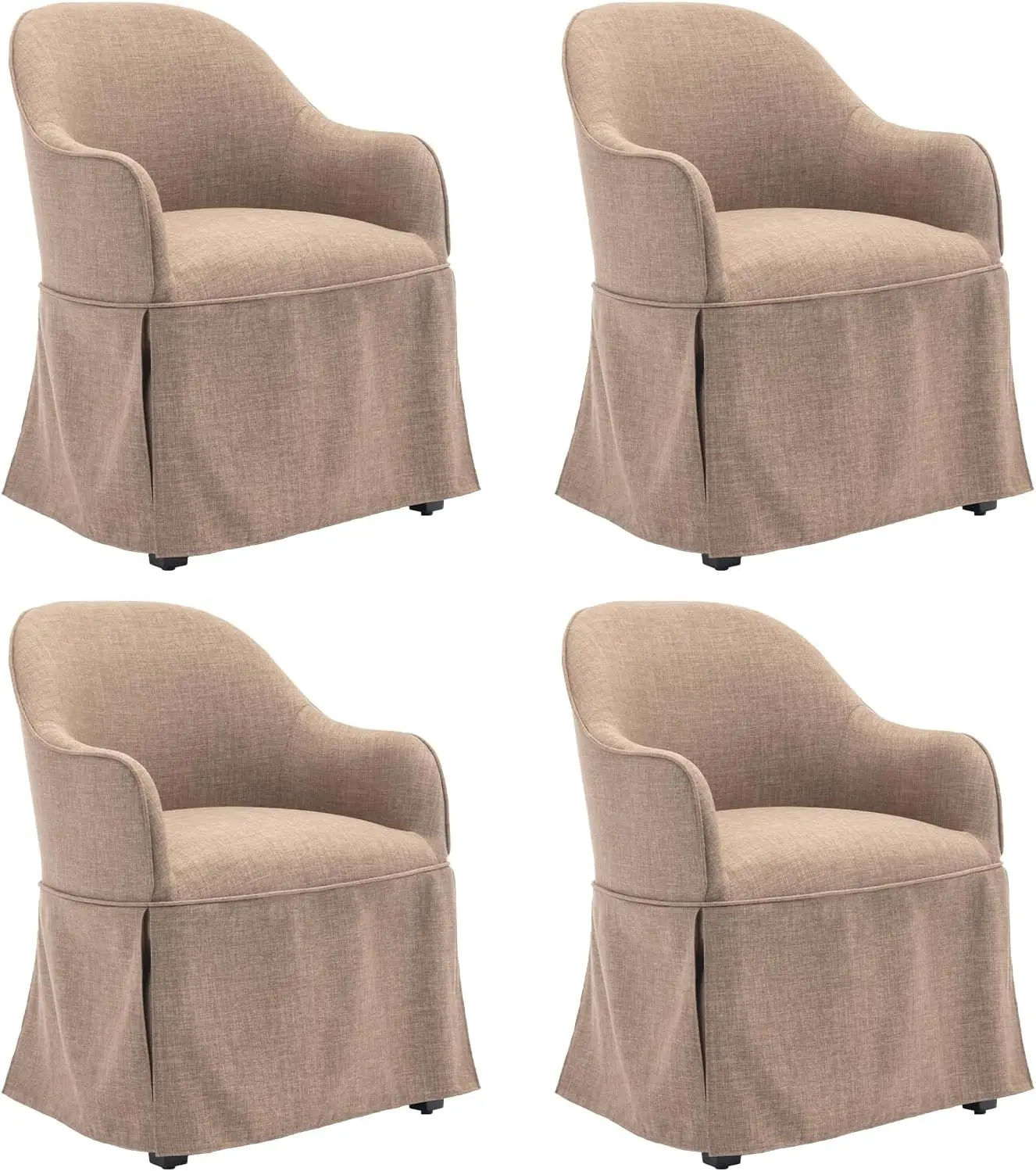 Modern Accent Chairs Set of 4 Barrel Dining Chairs with Cover Upholstered Dining Chairs for Kitchen Dining Room Camel