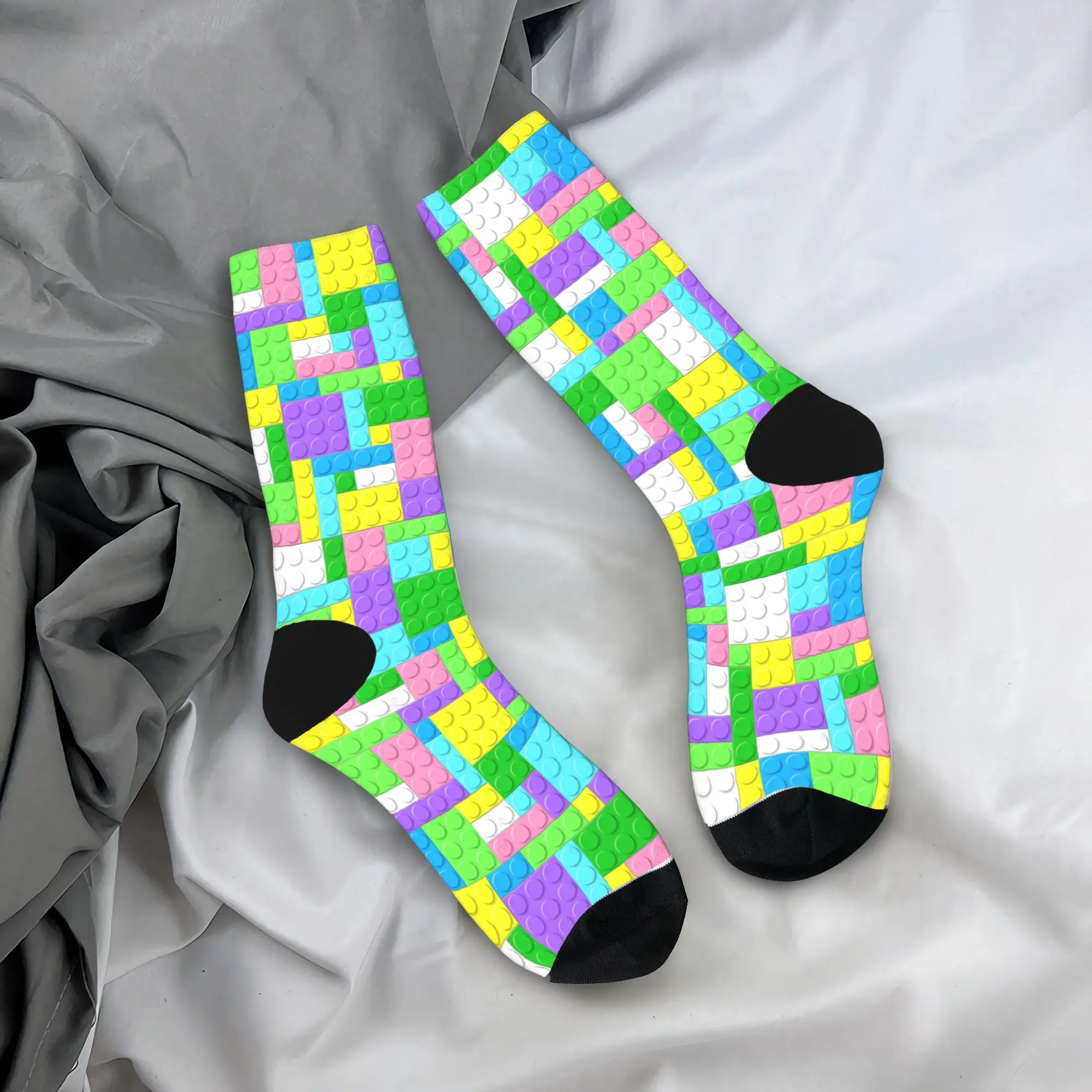 Men's Socks Rainbow Building Blocks Print  Stockings Winter Funny Quality Socks Printed Cycling Anti Slip Socks