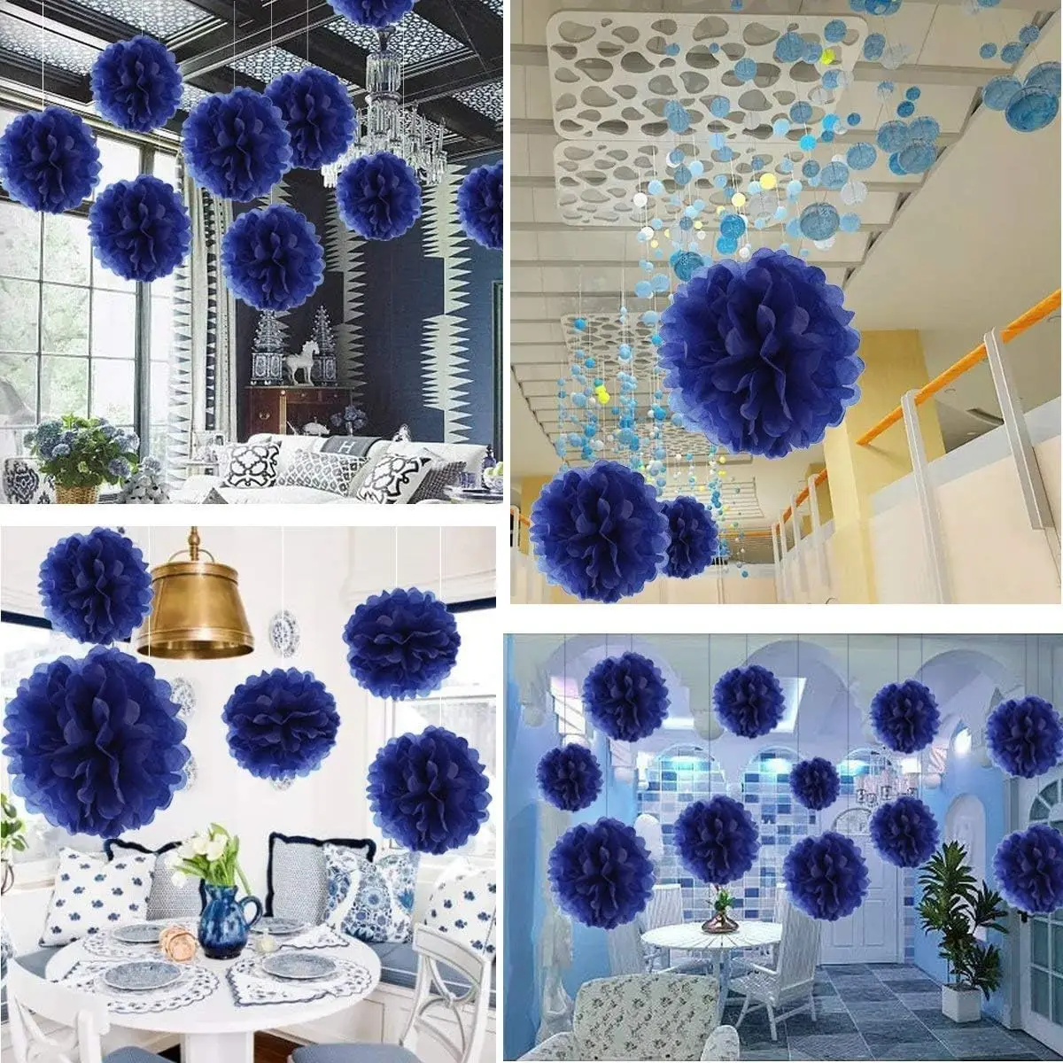 Pompones de tejido azul marino, flores de papel tisú DIY para cumpleaños, boda, Baby Shower, fiesta de té, decoración de mesa de postre, 10 Uds.