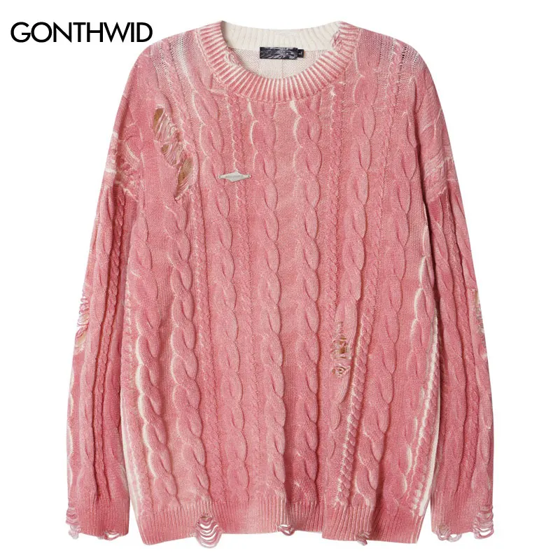 

Vintage Sweater Y2K Grunge Ripped Holes Knitted Pullover Jumpers Streetwear Hip Hop Harajuku Punk Gothic Casual Loose Sweaters