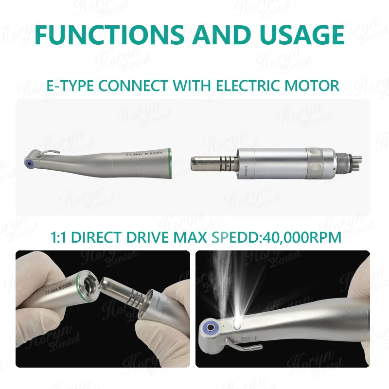 ไมโครมอเตอร์ไร้แปรงถ่านความเร็วต่ํา 20-1 ไฟเบอร์ออปติก LED Contra Angle Handpiece