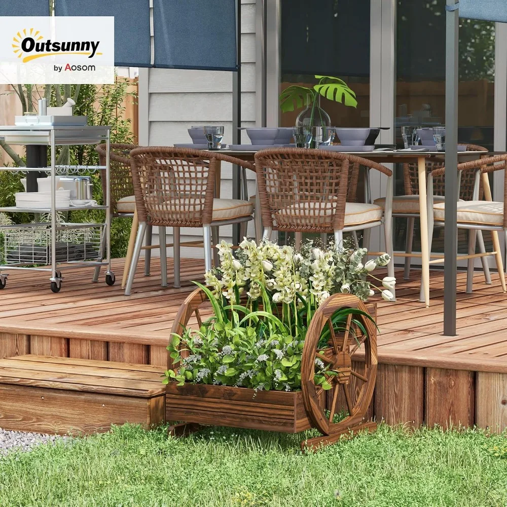 Outsunny 3-Tier Raised Garden Bed Wooden Wagon Planter Boxes 25