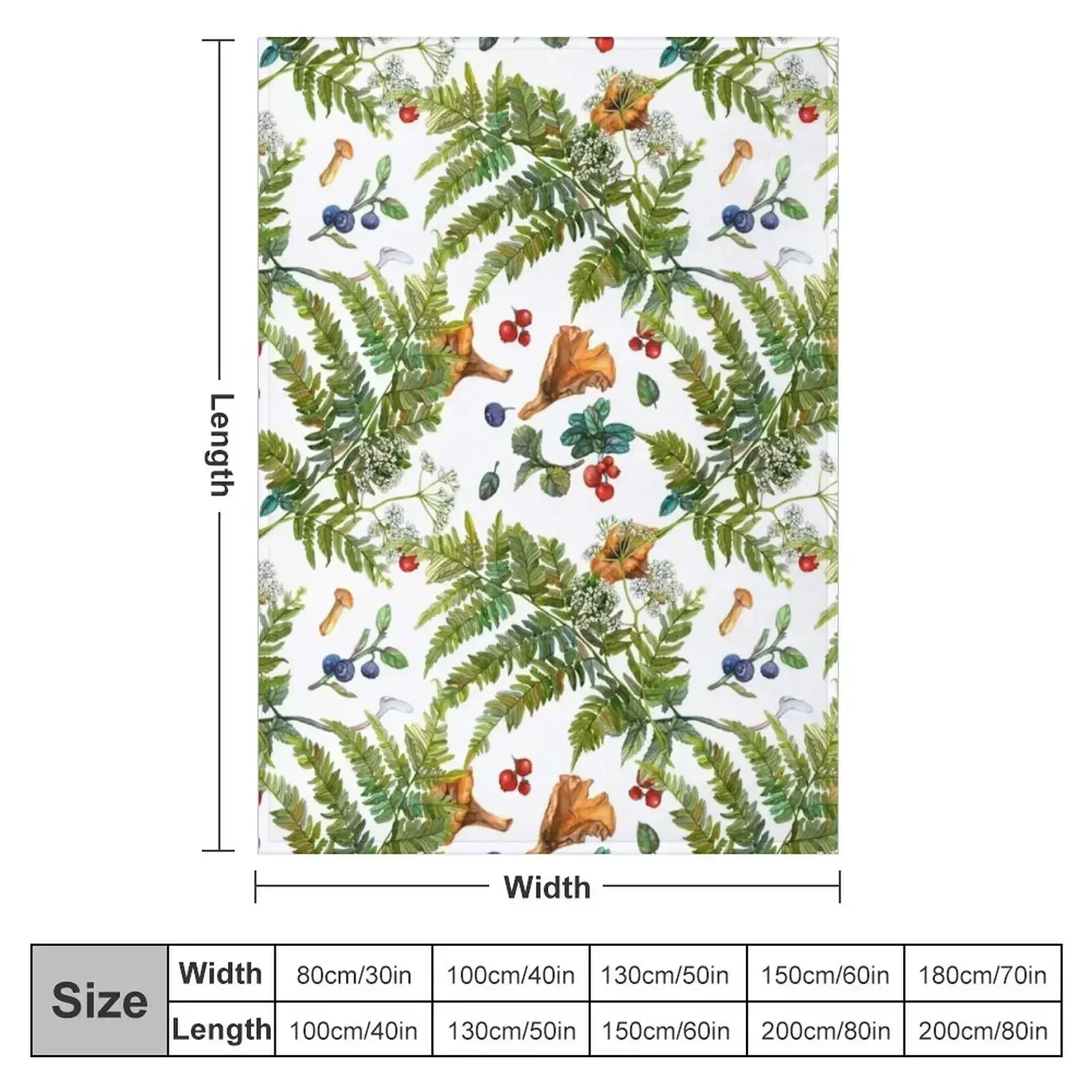 Forest ferns, berries and mushrooms Throw Blanket couch cozy soft plush fuzzy picnic outdoor blanket