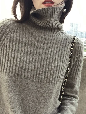 

Autumn Winter Thiened High Collar Sweater Women Loose Lazy Sle Long Sve Overhead Knitted Base irt Commute Sle Poly...
