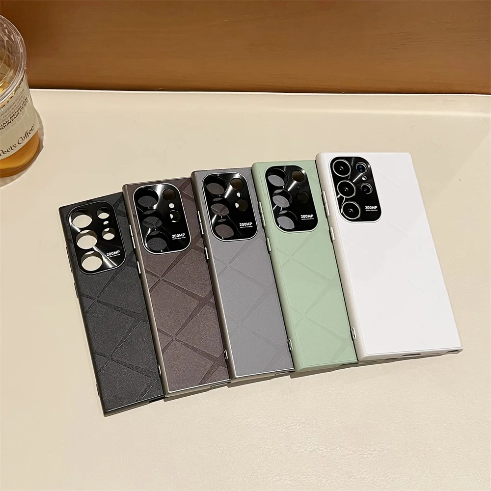 Fashion Business Leather Phone Case For Samsung S24 Plus S24 Ultra Solid Color Cover For Galaxy S22 Ultra S23 Luxury Slim Cases