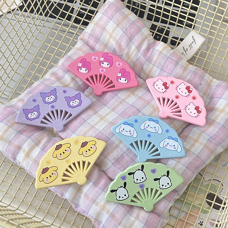 1Pair Cute Cartoon Small Fan Hairpin Sweet Melody Cinnamoroll Kuromi Purin Pochacco Kt Cat Hairpin Śmieszne akcesoria do włosów