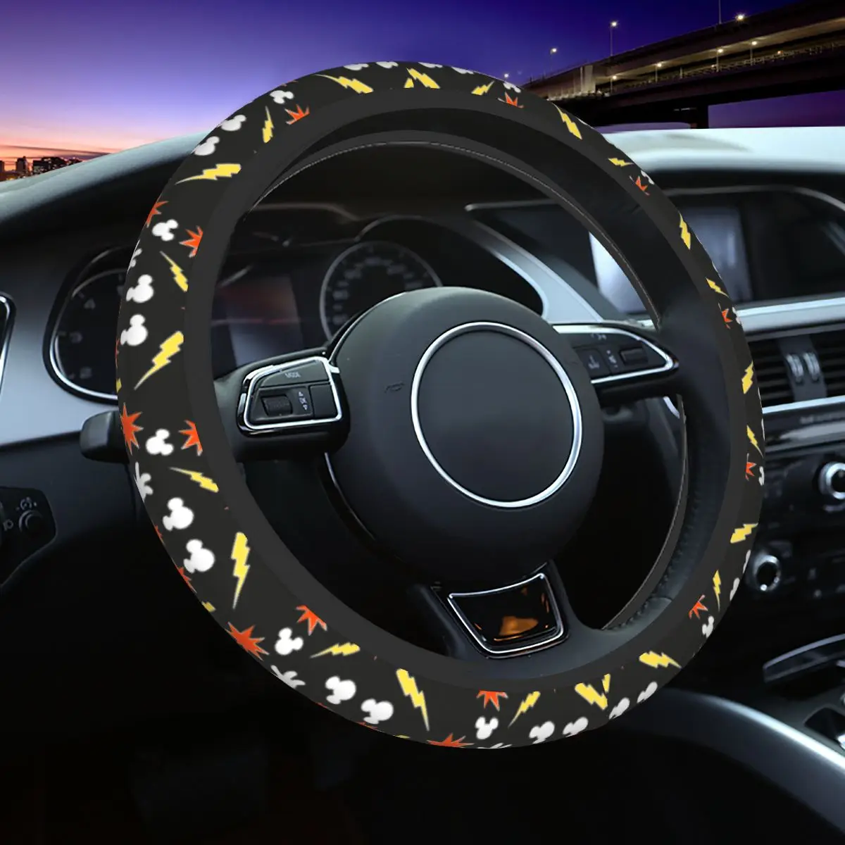 Mickey Mouse Kawaii Cartoon Car Steering Wheel Cover 38cm Elastic Elastische Car-styling Car Accessories