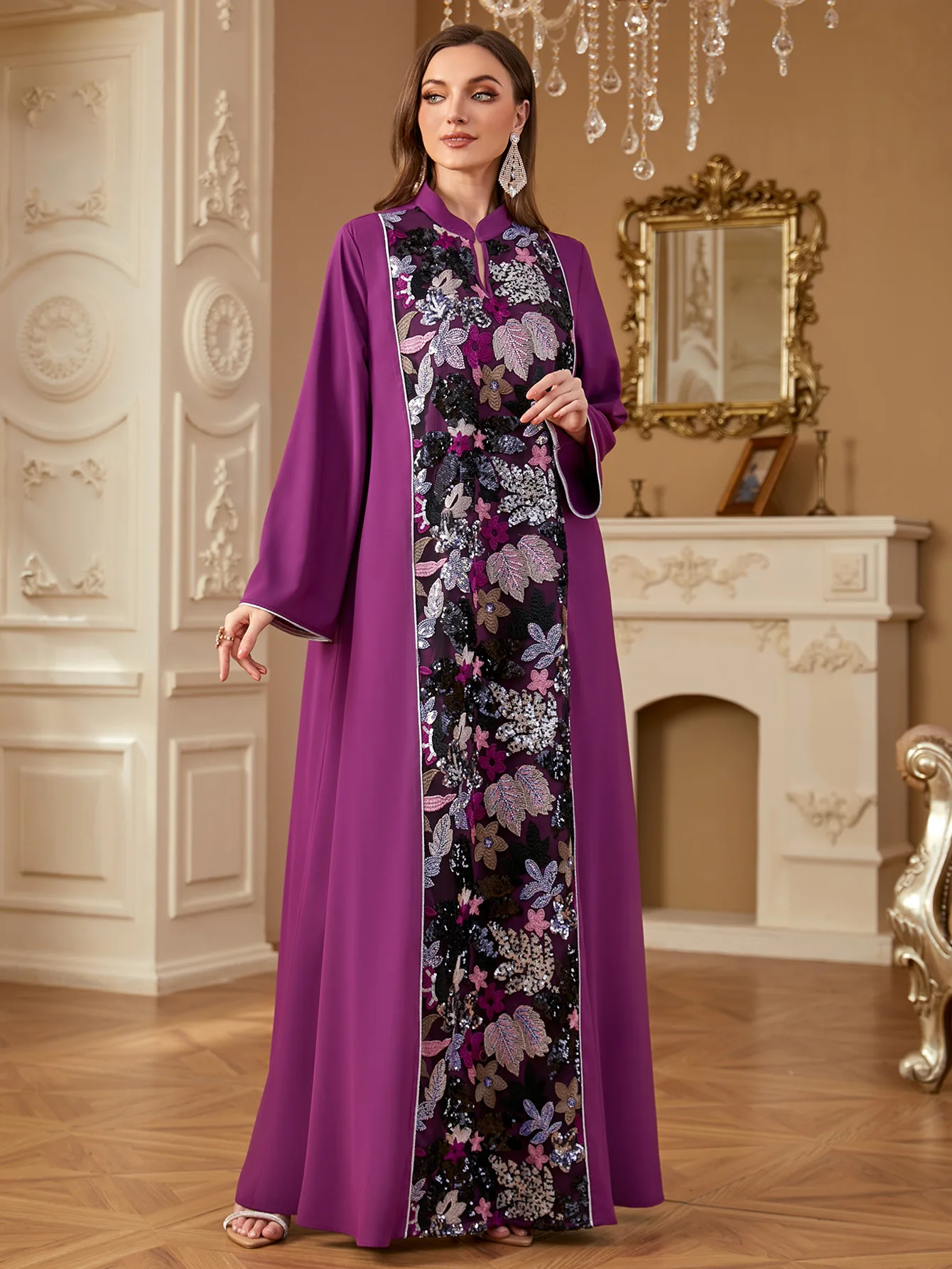 

Eid Mubarak Djellaba Muslim Women Maxi Dress Sequin Abaya Dubai Kaftan Embroidery Jalabiya Islam Clothing Turkey Robe Arab Gown