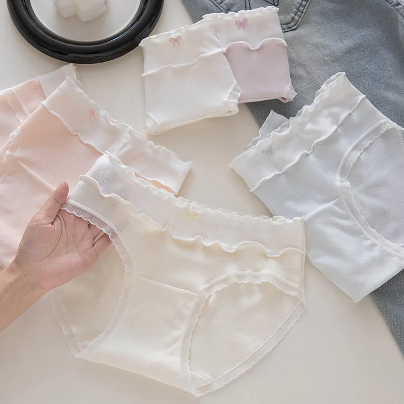 6pc/Lot New Girls Underwear Solid Middle Waist Briefs Young Girl Panties Lace Lovely Teenagers Wholesale for Students M-XL