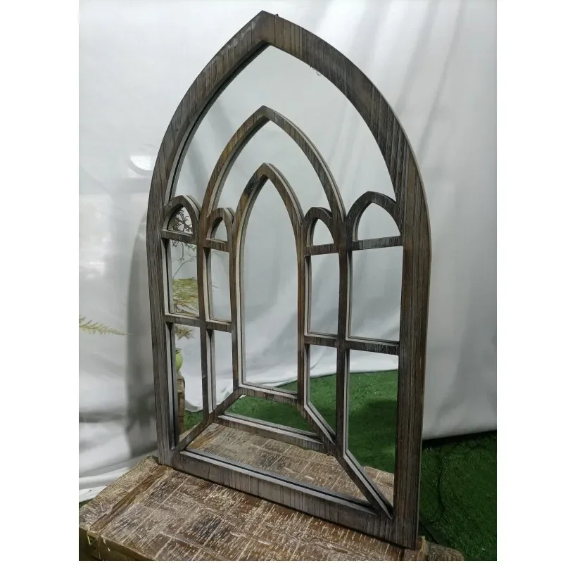 for French Country Retro Solid Wood Wall Hanging Decorative Mirror for Famous Villa Flower Shop Courtyard Wall Decoration
