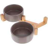 Ceramic Dual Wooden Stand Anti Slip Cat Dog Feeding Bowls Black White Medium Size Stable Design Dog Food Water Bowls Lightweight