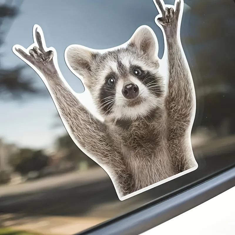 2pcs Funny Rock Raccoon Stickers, Cute Car Decals, Bumper Sticker For Laptop, Door, Window, Wall, DIY Accessories