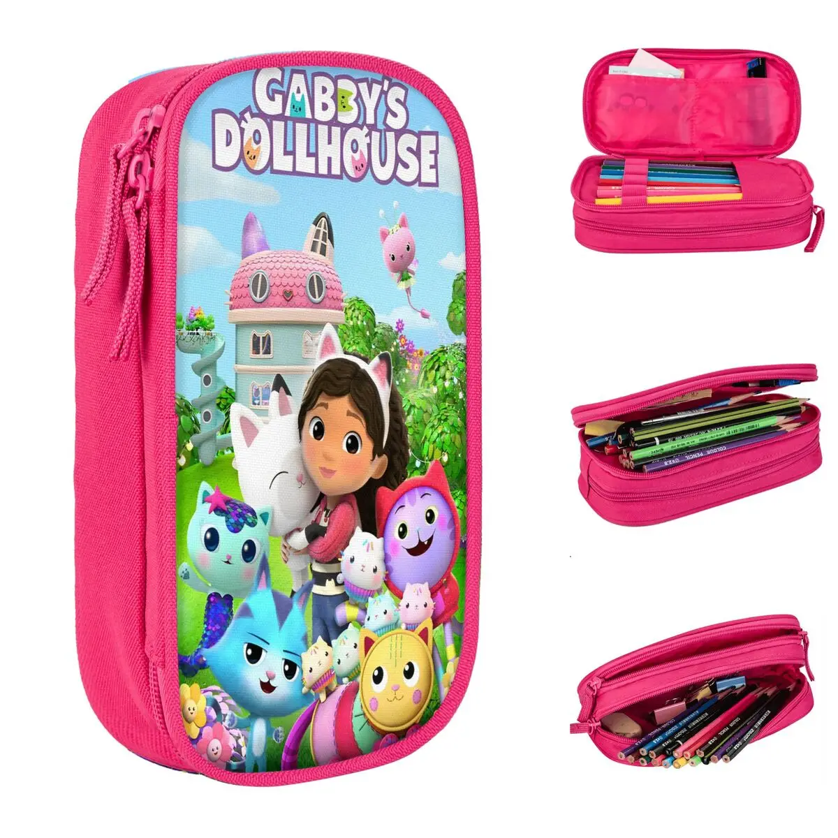 Gabby Dollhouse Anime Pencil Cases New Pen Holder Bags Kids Large Storage School Supplies Cosmetic Pencil Box