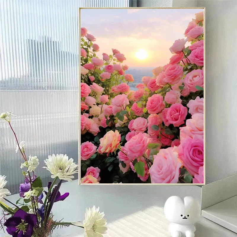 

Вышивка крестом «Розовое море», ручная работа, для столовой, спальни, небольшой декор для гостиной, настенное искусство, хлопковая ткань, современный простой стиль
