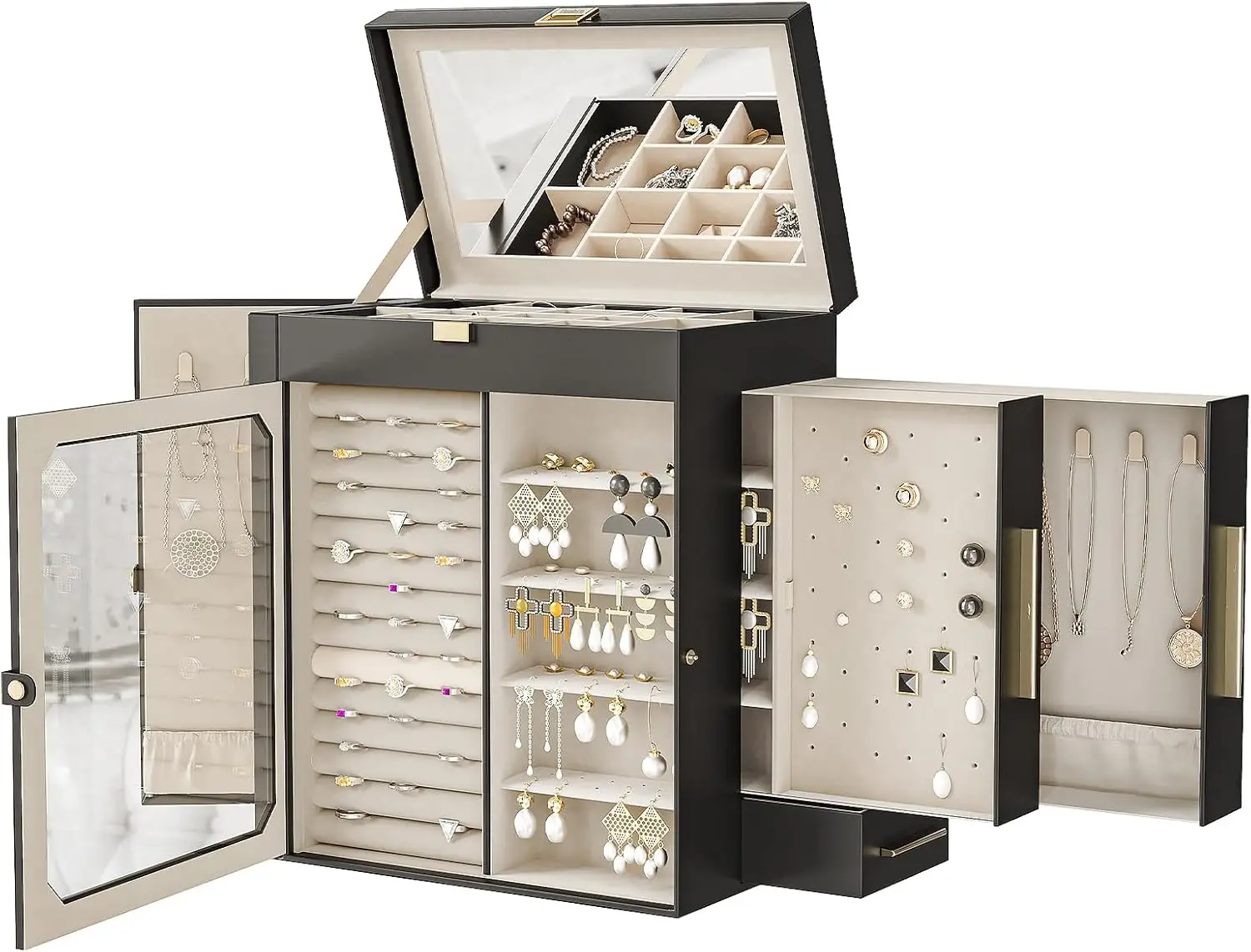 

Jewelry Box with Mirror, Travel Jewelry Organizer with Glass Window, Vertical Storage, Christmas Gift, Gift