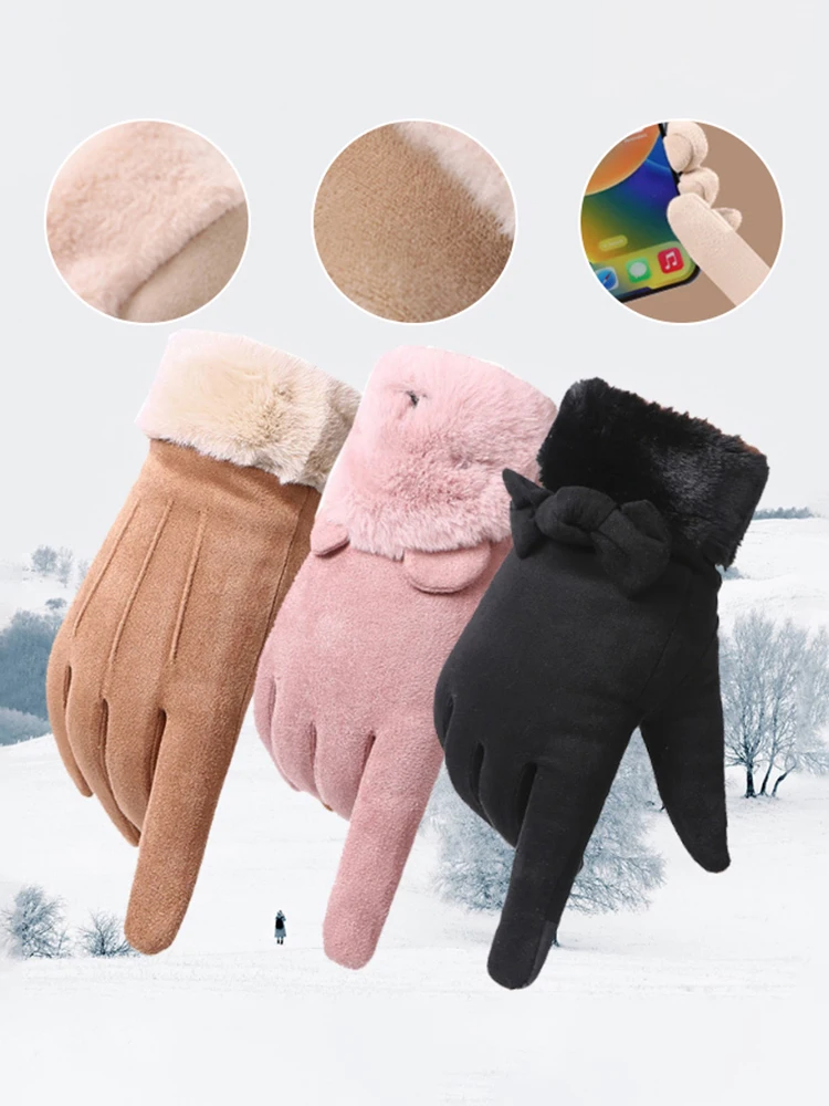 AliExpress 1Pair Cute Women's Gloves Warm Autumn Winter Cycling Outdoor Sport Windproof Gloves Embroidery Mountaineering Gloves