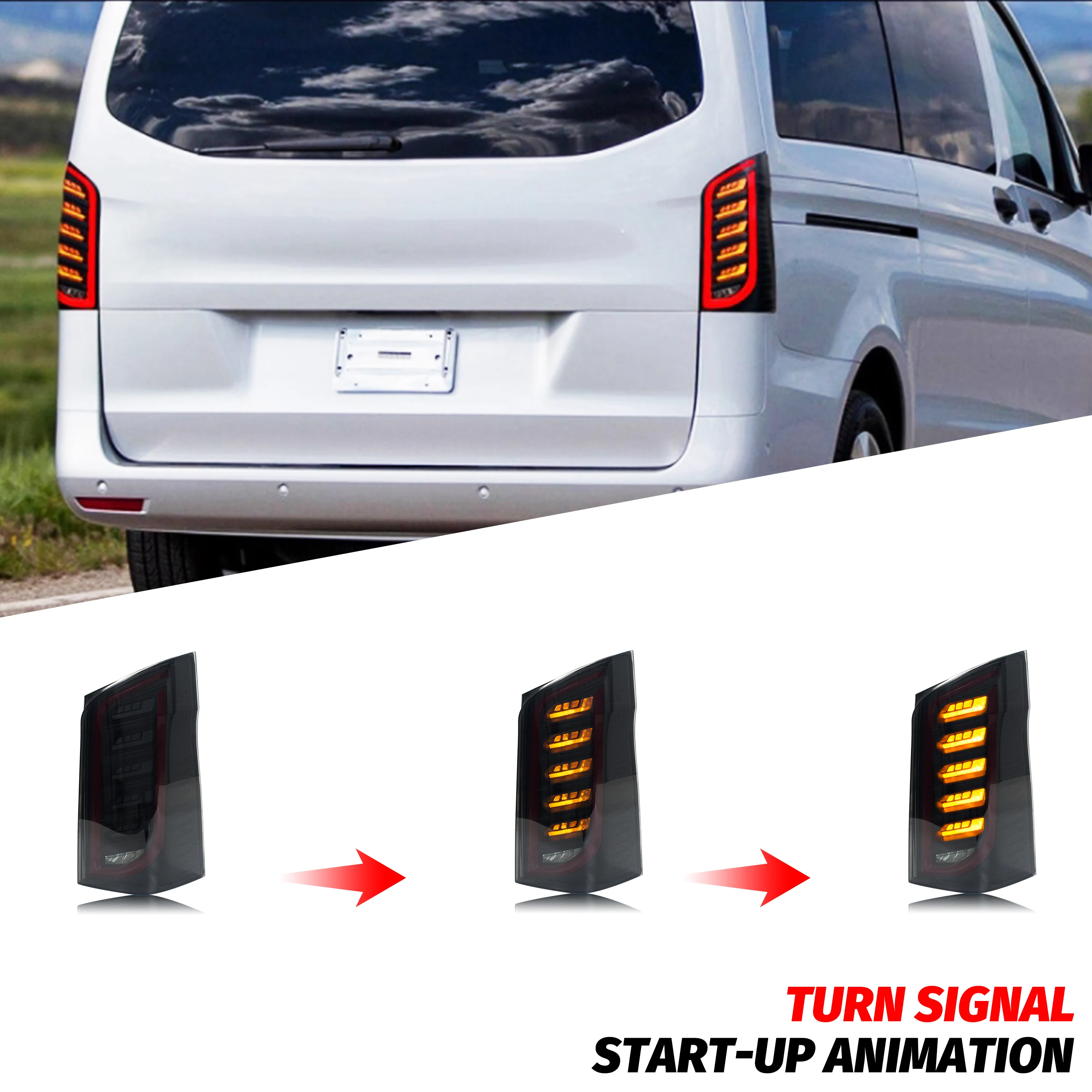 LED-Rückleuchten für Mercedes Benz Vito Metris 2016-2023, sequenzieller Blinker, schwarze Rückleuchten-Baugruppe [Nicht passend für alle V-Klasse / Vito Facelift-Modelle] – Detail 4