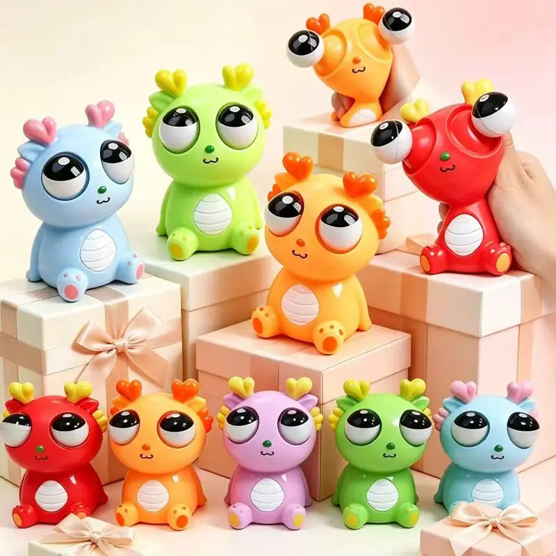 Cute Pop Eye Dragon Squeeze Fidget Toy Colorful Cartoon Animal Sensory Toy Stress Release Funny Staring Eyes Decompression Toy C