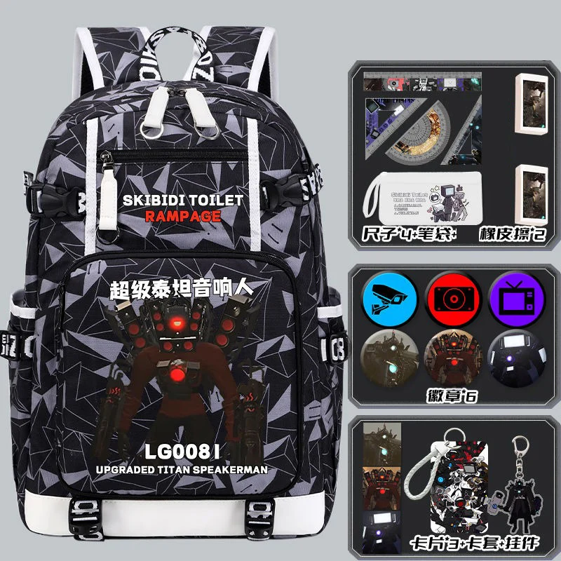 Malha respirável, preto azul vermelho, banheiro skibidi, estudantes crianças adolescentes sacos de escola, mochilas anime de grande capacidade meninas meninos