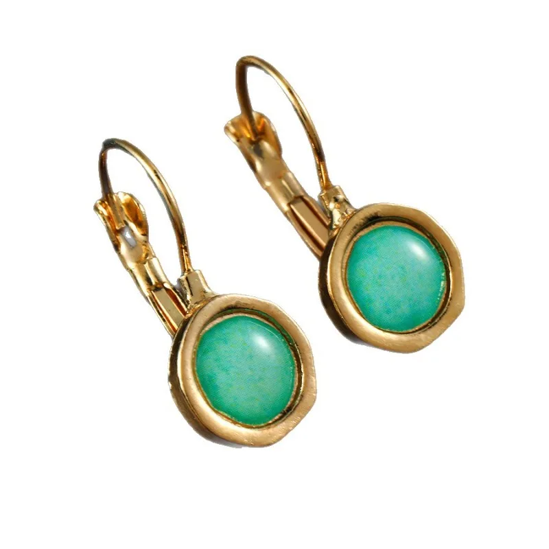 

Huaya Elegant Green Resin Stone Pendant Earrings Vintage Women's Earrings Golden Border Party Ethnic Ear New Fashion Tide