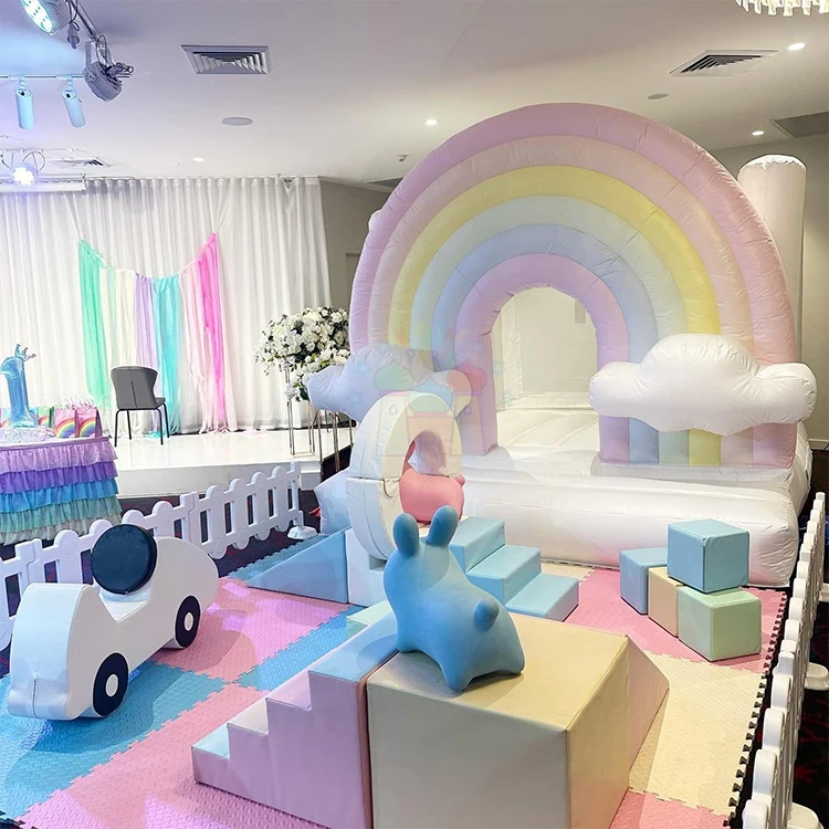 White Indoor Softplay Sets for Kids Foam Farm Equipment & Toddler Bounce House with Soft Play Mats and Fences for Schools