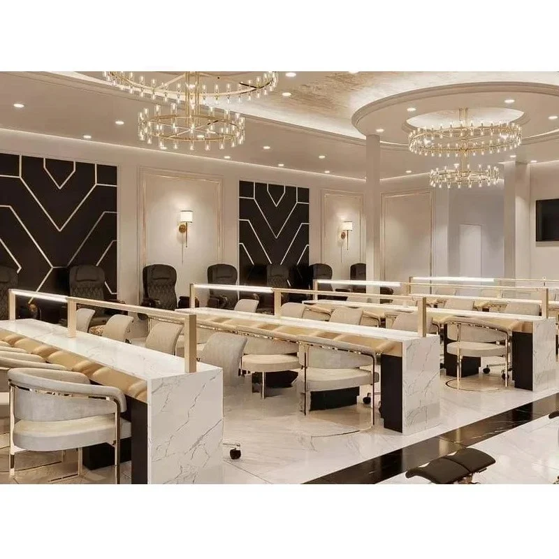 Customize Nail Station Furniture Professional Double Manicure Table and Chair Set with Extractor