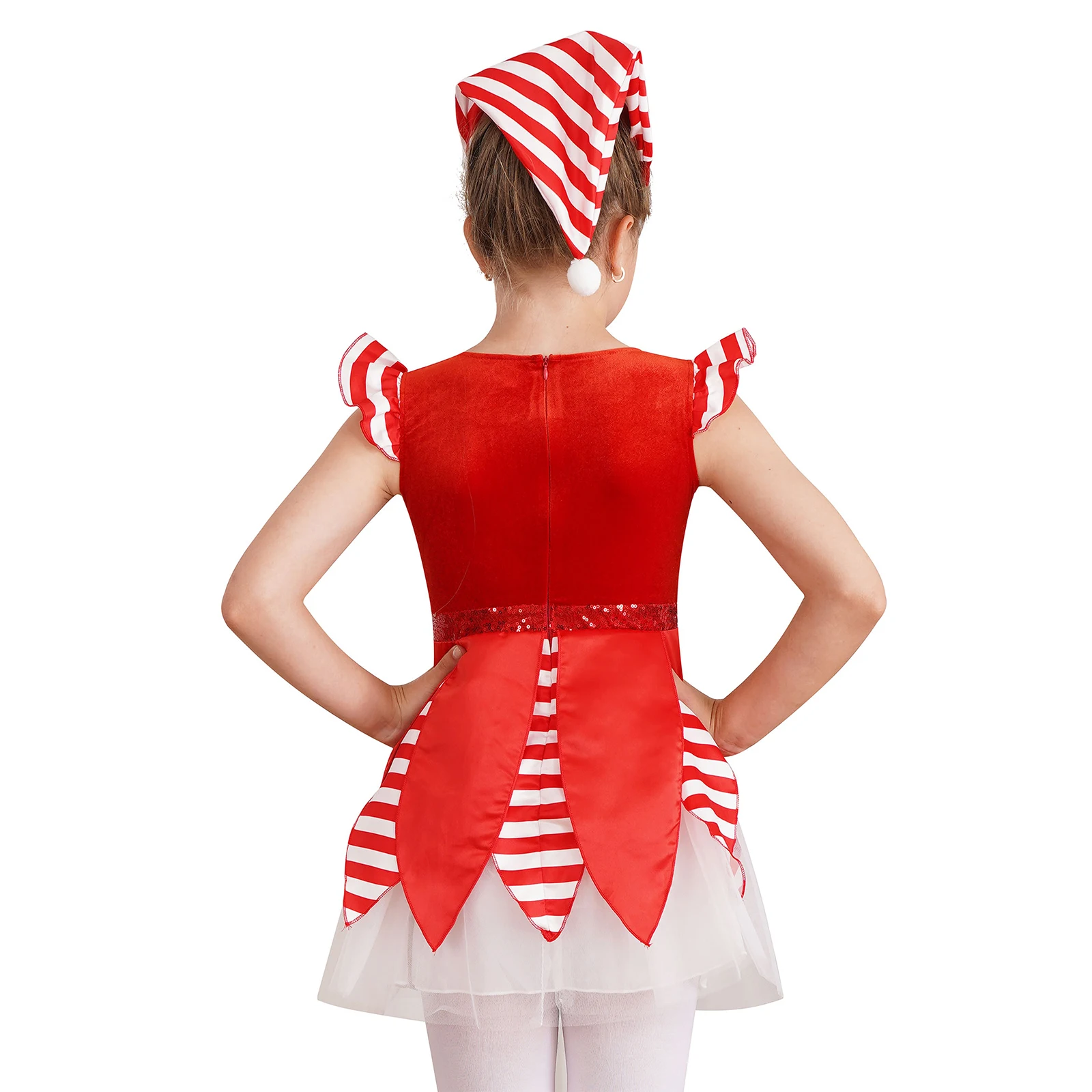 Kids Girls Candy Cane Striped Ballet Tutu Dance Dress Halloween Elf Circus Clown Cosplay Costumes Princess Christmas Dancewear