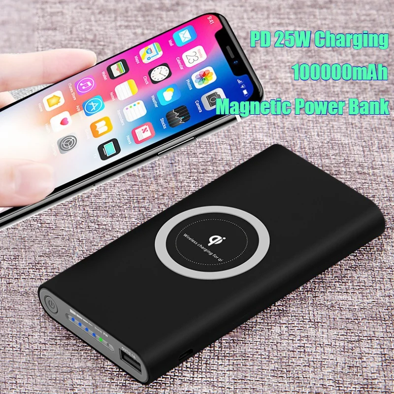 

New Magnetic Power Bank 100000mAh Wireless Fast Charging External Battery Charger Cases Mobile Supply for iPhone Samsung Xiaomi