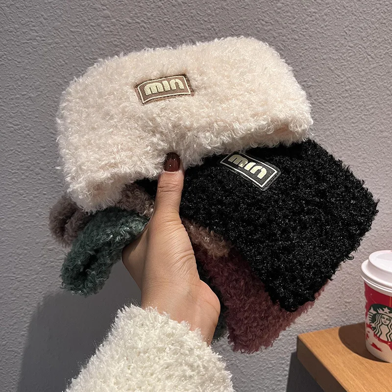 1 قطعة تيدي المخملية محبوك عقال المرأة الخريف والشتاء الموضة اليومية ارتداء حزام عقال واسعة حافة سدادات حماية الأذن الدافئة