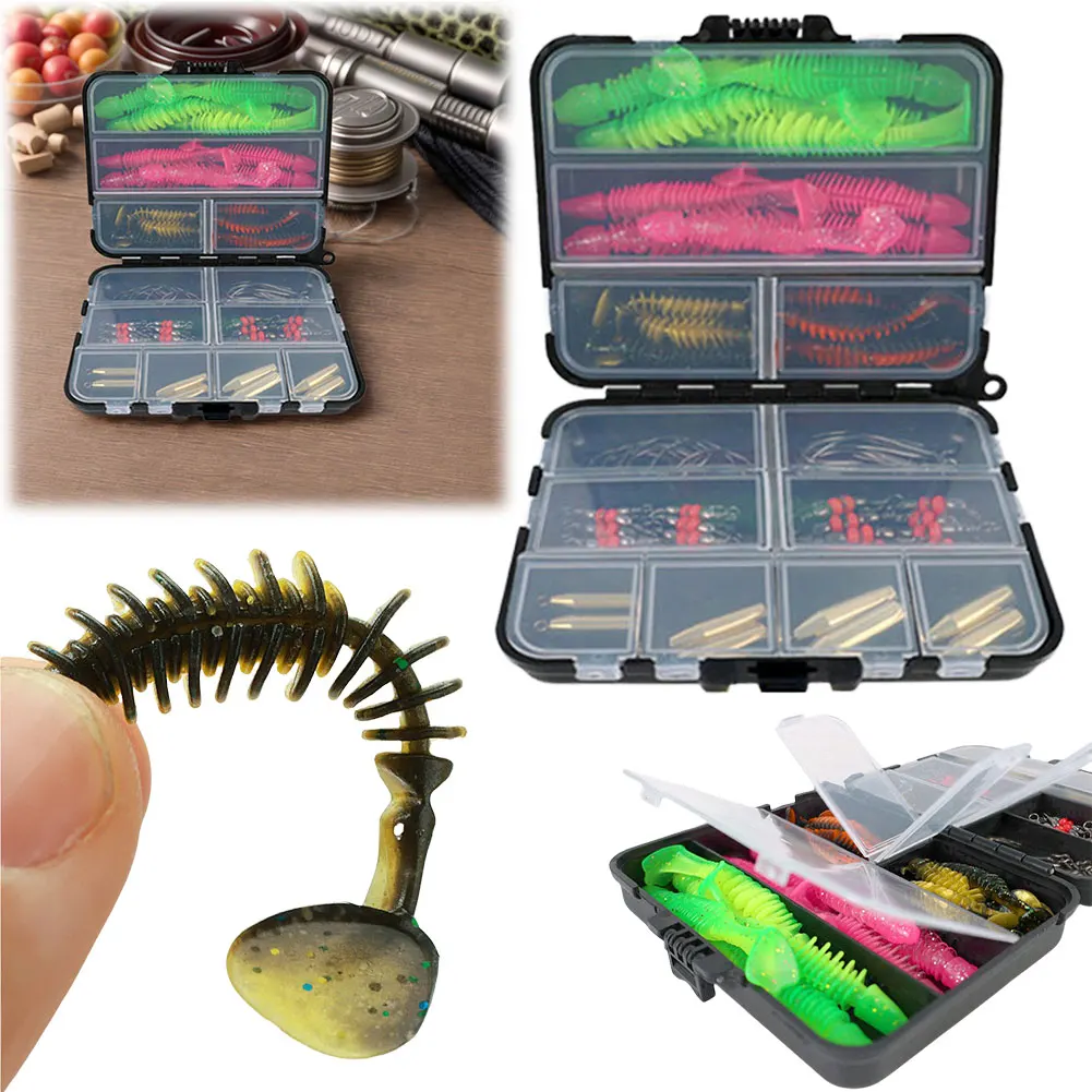 

T Tail Fishing Lures Kit with Tackle Box Fishing Swivels Hooks Fishing Lure Accessories Set Soft Fishing Lure for Fishing Tackle