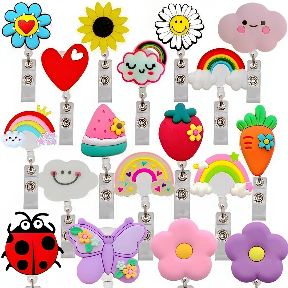 Ромашки Сердце Выдвижной Медсестра Доктор Значок Катушка Зажим Брелок Улыбка Цветы Животные Студенты Радуга Для Имя Держатель Карты Подарок