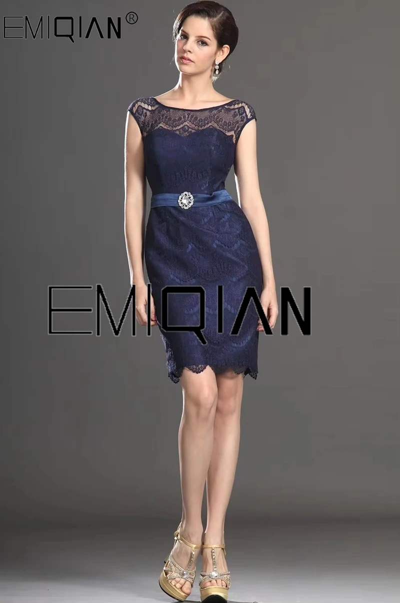 

Elegant Cap Sleeves Scoop Navy Lace Cocktail Party Dress