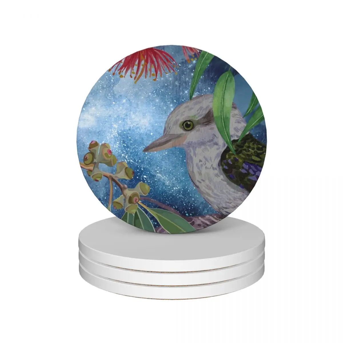 

Kookaburra bird surrounded by Australian flowers and foliage Ceramic Coasters (Set of 4) for table teapot mat flower Coasters