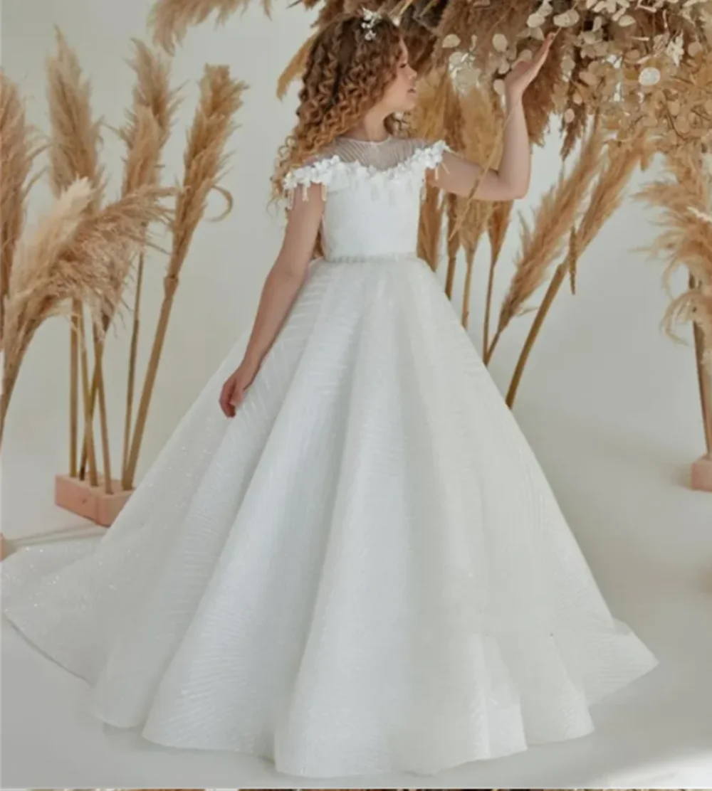 Vestido blanco elegante con borlas para niña, traje de fiesta de cumpleaños, ángel pequeño